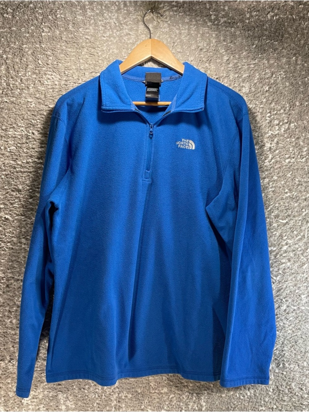 The North Face Sweater Mens Large Blue Fleece 1/4 Zip Mock Neck Pullover LOGO - Picture 1 of 9
